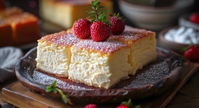 Fluffy Japanese cheesecake, jiggly texture