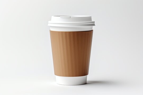 Mockup of male hand holding a blank take away coffee cup or Coffee paper cup Mockup on white background