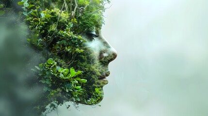Mother earth day concept with double exposure of earth and female head.