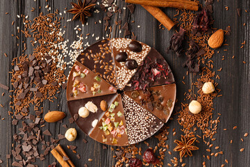 Chocolate pizza on ? wooden background top view - Powered by Adobe
