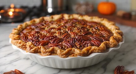 Pecan pie, classic recipe, gooey filling - Powered by Adobe