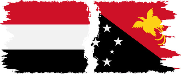 Papua New Guinea and Yemen grunge flags connection vector