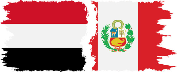 Peru and Yemen grunge flags connection vector