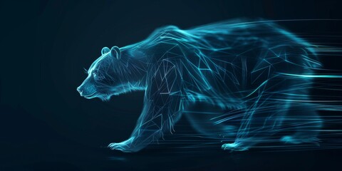 Linework Illustration Blue Neon Bear with Streamlines moving fast Datastreams created with Generative AI Technology	