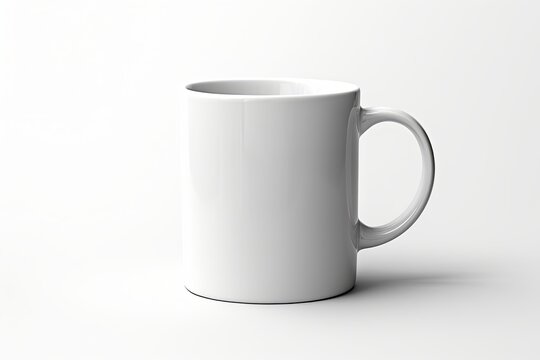 Plain white ceramic mug mockup on white background