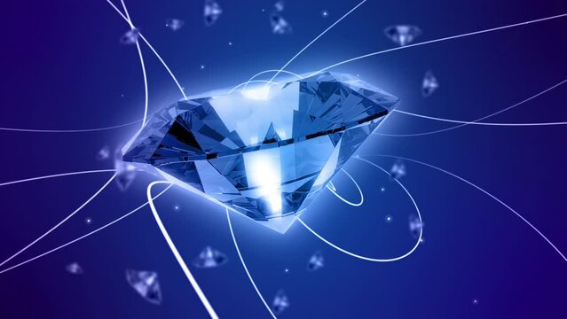 Blue Classy Expensive Diamond Slowly Rotating. Luxury And Lifestyle Related 3D Animation.