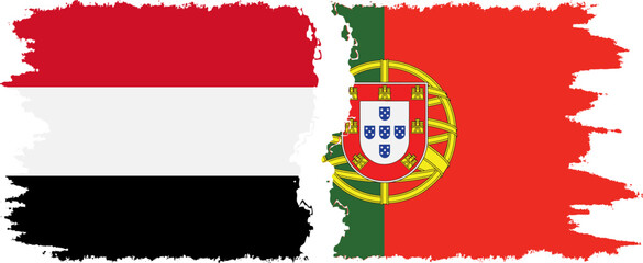 Portugal and Yemen grunge flags connection vector