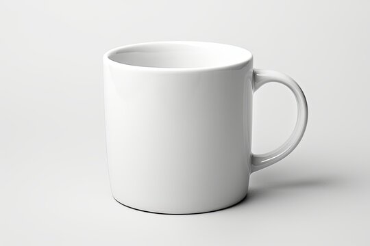 Plain blank white ceramic mug mockup on white background, 3d rendering