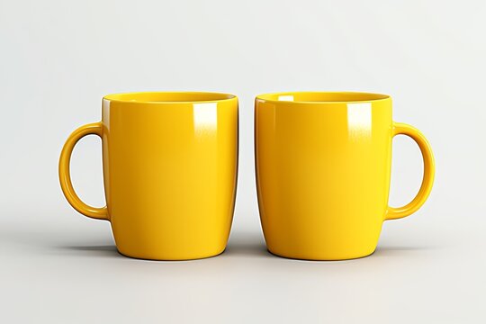 Plain blank yellow ceramic mug mockup on white background, 3d rendering