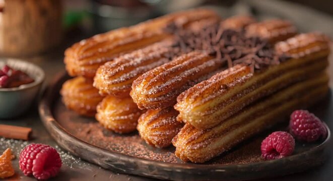 Churros with cinnamon sugar, dark chocolate dip