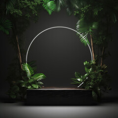 3d render abstract geometric shape green gold black product display elegance green plant