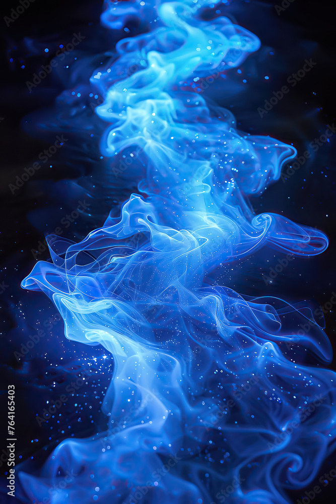 Poster ethereal blue light patterns flowing like a gentle river in the dark, capturing the essence of tranq