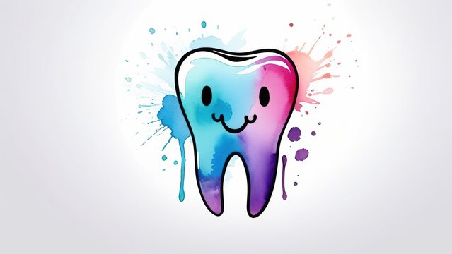 Watercolor illustration on the theme of dentistry and medicine. Drawing of a healthy tooth on a gray background