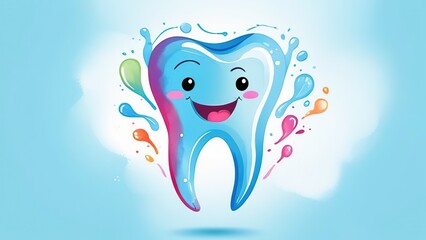 Watercolor illustration on the theme of dentistry and medicine. Drawing of a healthy tooth on a blue background