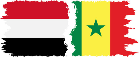 Senegal and Yemen grunge flags connection vector