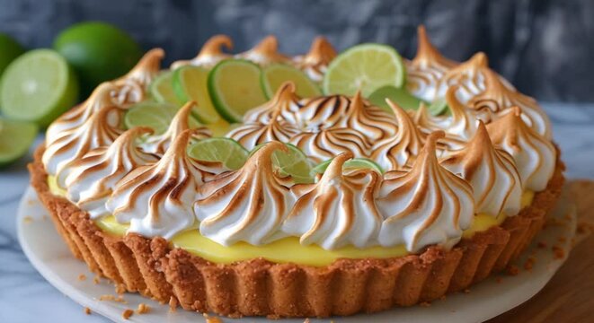 Key lime pie with a thick meringue topping