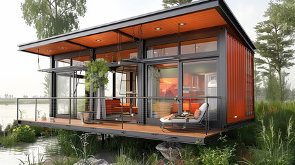A small house made from a shipping container. Simple design and fast construction method.