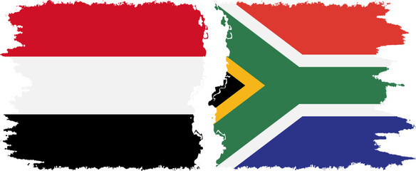 South Africa and Yemen grunge flags connection vector