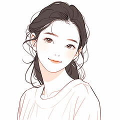 女性のイラスト、線画、ナチュラル