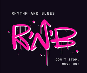 Grunge illustration poster with urban graffiti street art. Concept for r'n'b, rappers. Cool print for graphic tee, streetwear, hoodie. Nostalgia for 1980s, 1990s music style - Vector artwork.