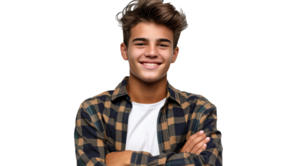 Smiling Young Man Portrait with Arms Folded, Transparent
