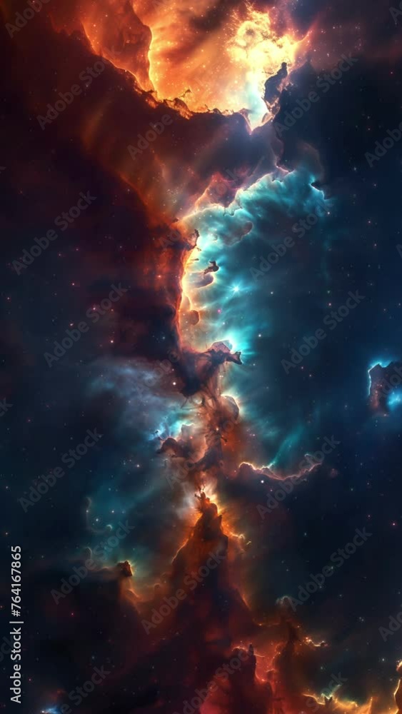 Wall mural vertical dark green red deep space galaxy nebula. cinematic celestial background depicting astrology