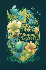 Happy Easter greeting card in blue and fresh green - 764168254