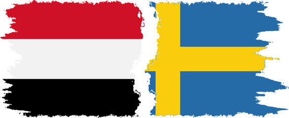 Sweden and Yemen grunge flags connection vector