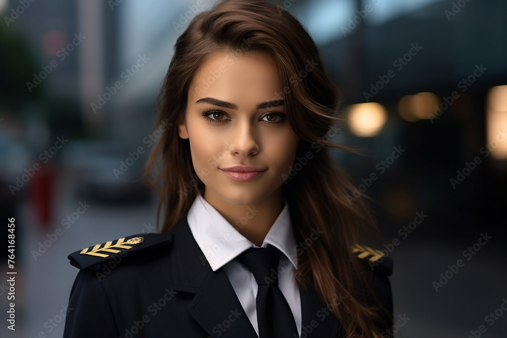 Canvas Prints AI generated image of confident beautiful woman pilot in  airline