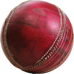 Red leather cricket ball with seam, cut out transparent