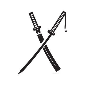 Dynamic Katana Set of Silhouette - Illustrating the Elegance and Power of Japanese Swordsmanship with Katana Vector - Katana Illustration
