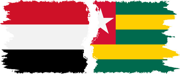 Togolese Republic and Yemen grunge flags connection vector