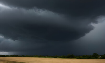 Shoots in the wheat field, future harvest, The dark sky had clouds gathered to the left and a strong storm before it rained Generative ai