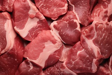 Fresh pieces of raw meat, top view