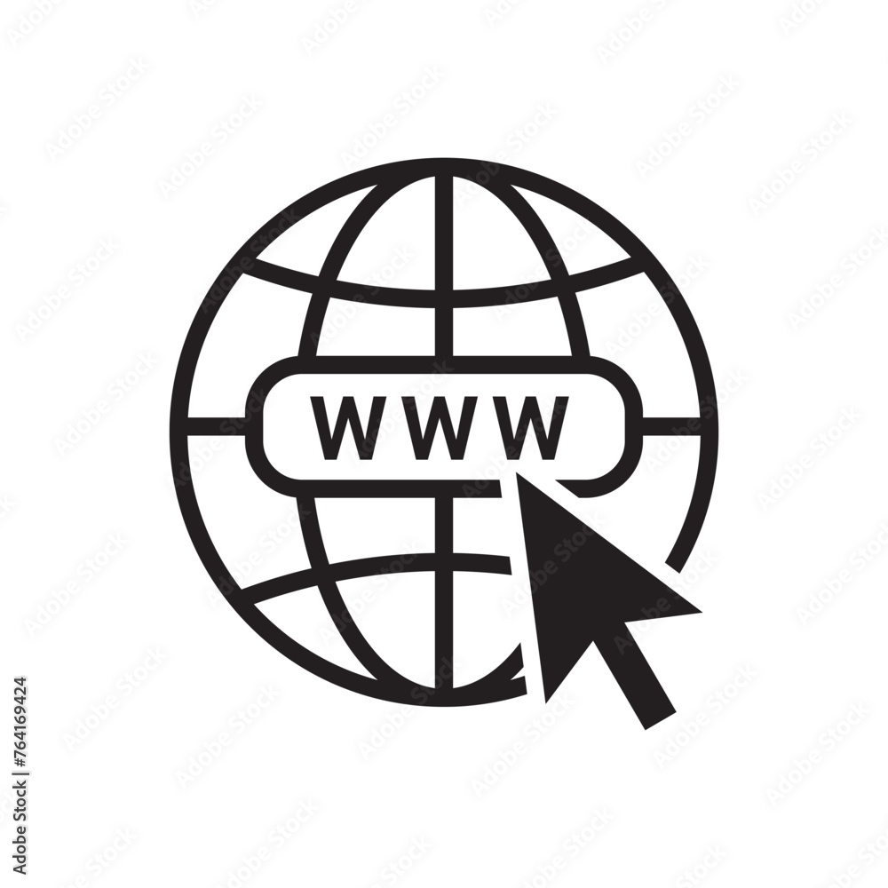 Poster click to go to website or internet line art icon for apps and websites, world web icon www earth glo