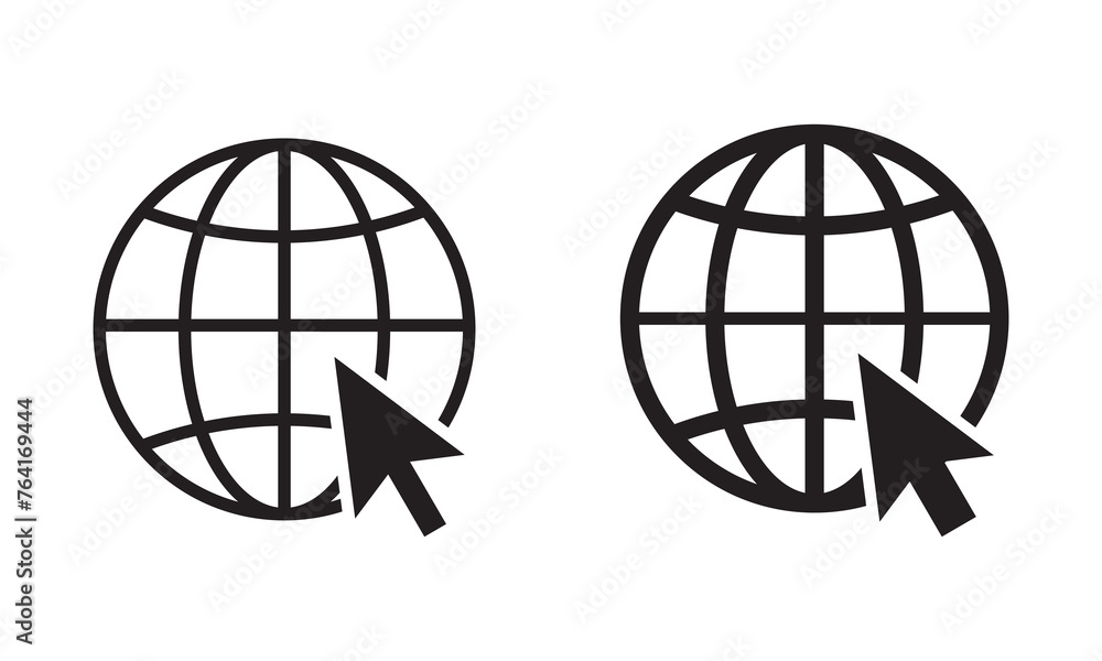 Poster click to go to website or internet line art icon for apps and websites, world web icon www earth glo