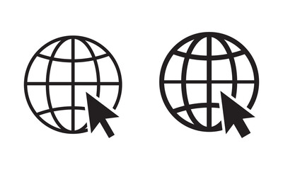 Click to go to website or internet line art icon for apps and websites, world web icon www earth globe icon set - obrazy, fototapety, plakaty