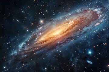 An awe-inspiring depiction of a majestic spiral galaxy with clusters of stars and radiant cosmic dust - obrazy, fototapety, plakaty
