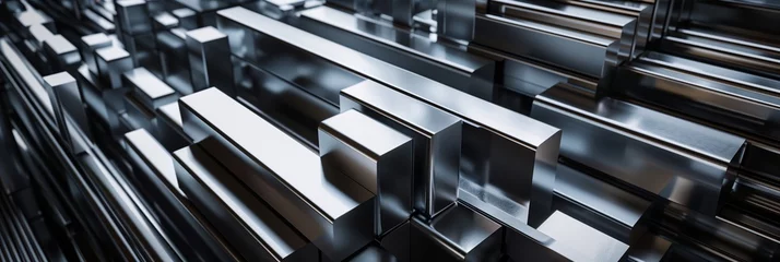 Fotobehang abstract shiny metal steel beams background © StockUp