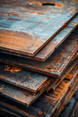 stacks of rusty scrap sheets of metal in an junkyard