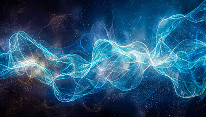 Futuristic technology flow in abstract space, neon blue waves in digital motion