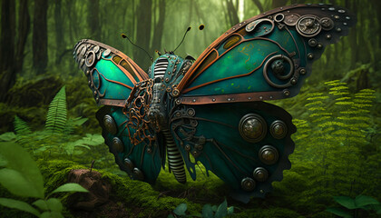 colorful metallic insect - magic fantasy butterfly in the forest