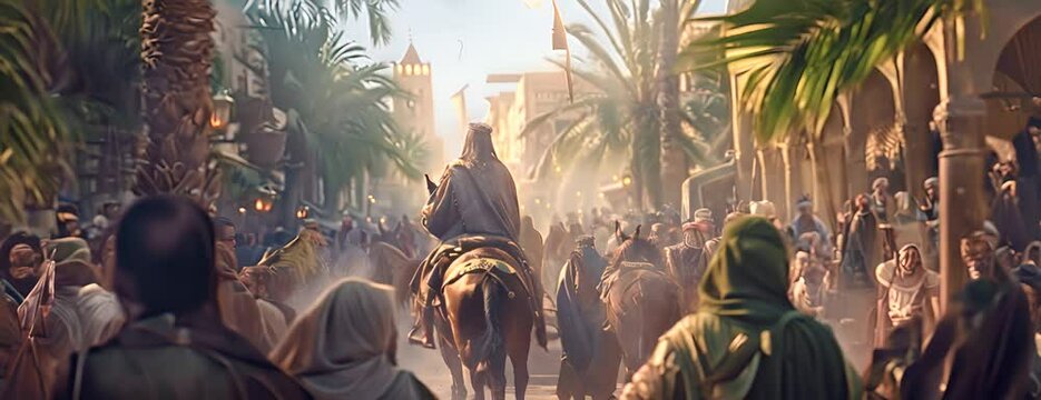 Palm Sunday. Jesus rides the donkey into Jerusalem 4K Video
