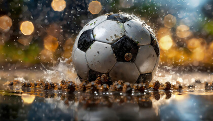 Fototapeta premium a soccer ball is in the water 