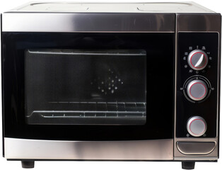 Fototapeta premium Modern black countertop convection oven with interior light , cut out transparent