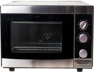Modern black countertop convection oven with interior light , cut out transparent