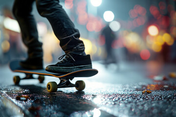 Urban Skateboarding at a Colorful Cityscape. - obrazy, fototapety, plakaty