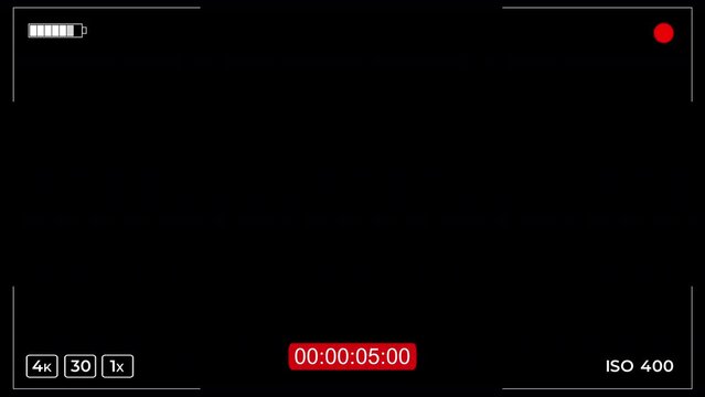 Simulation of a video recording interface. Camera recording screen overlay with function HUD display