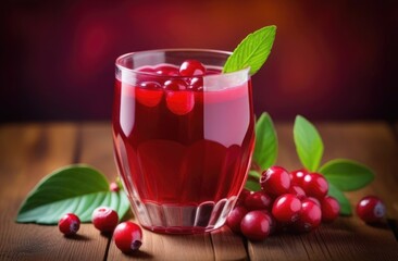 lingonberry juice in a glass, summer refreshing drink, Cranberry juice, non-alcoholic berry cocktail
