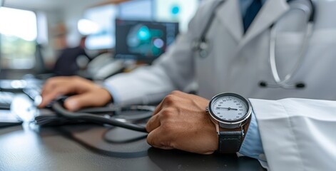 A Medical Professional's Hand Poised with a Sphygmomanometer Ready to Measure Blood Pressure in a Clinical Setting, Generative AI